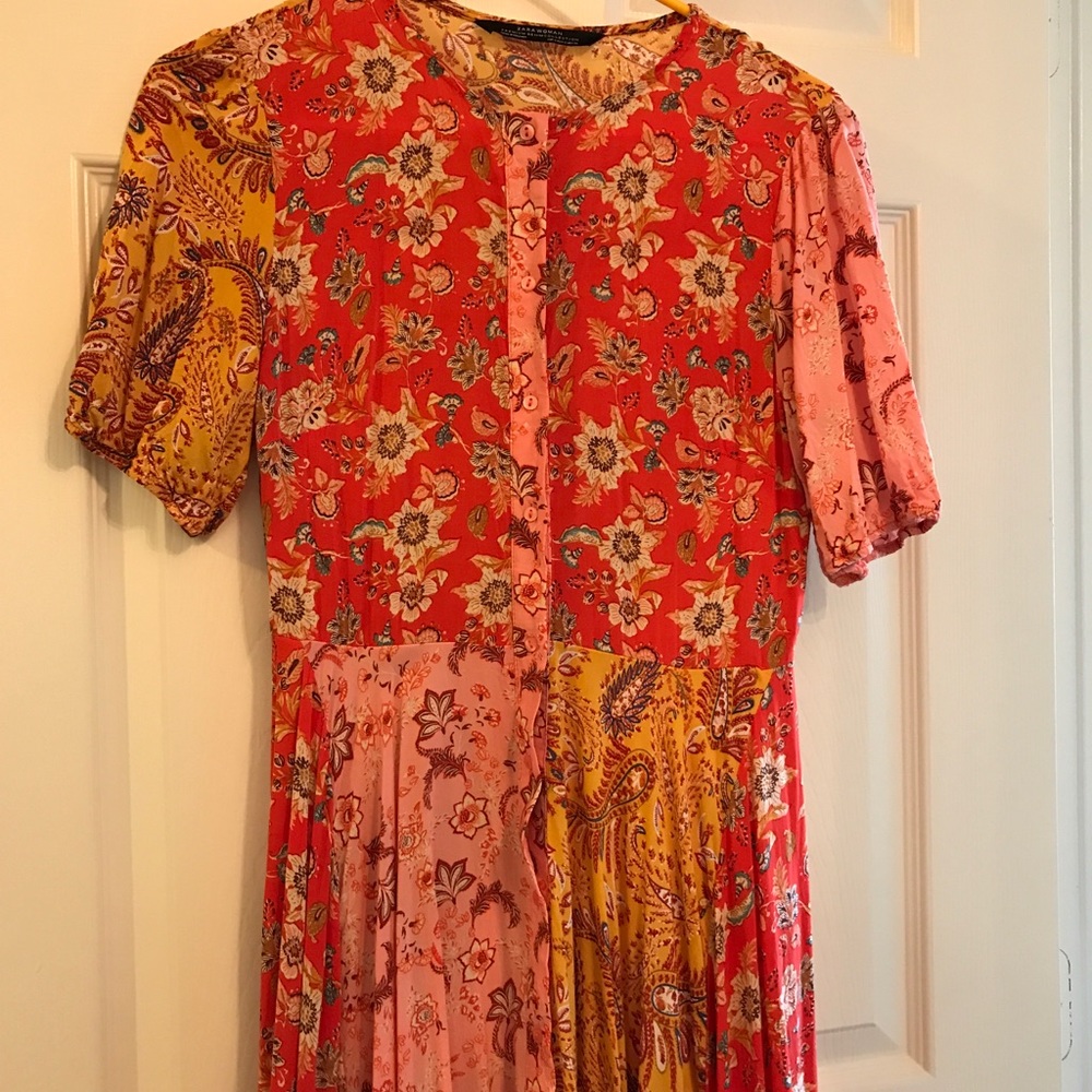 Zara patchwork midi dress sz small - Picture 2 of 7